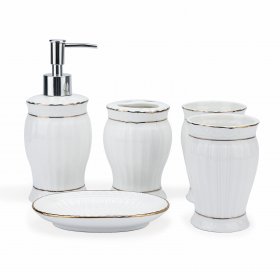 5 PCS/LOT Bathroom Accessories/Wash Set White Ceramic Soap Dispenser, Toothbrush Holder, Soap Dish and Tumbler Bath Organizer